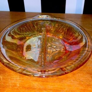 Vintage Indiana Carnival Glass Divided Nut Dish Amber Brown Candy Bowl Decor